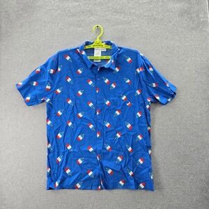 Isaac Morris Men Button Up Shirt XL Blue Graphic Print Popsicle Short Sleeve
